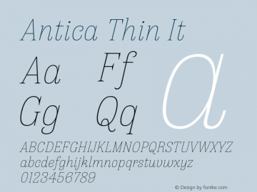 Antica Thin It Version 1.000 Font Sample