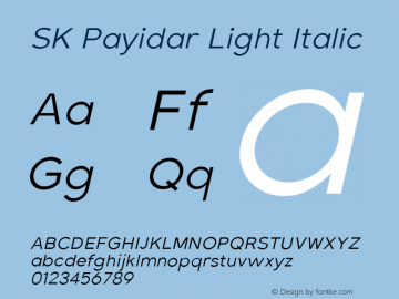 SK Payidar Light Italic Version 1.000 Font Sample