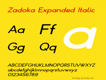 Zadoka-ExpandedItalic Version 1.000 Font Sample