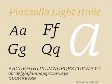 Piazzolla Light Italic Version 1.200 Font Sample