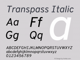 Transpass Italic Version 0.078;May 31, 2020;FontCreator 12.0.0.2522 64-bit图片样张