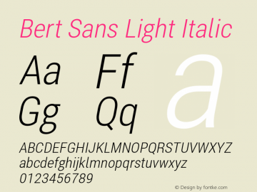 Bert Sans Light Italic Version 12.135;July 10, 2020;FontCreator 13.0.0.2655 64-bit图片样张