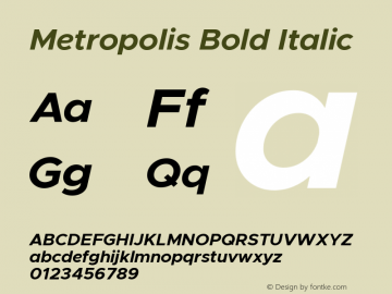 Metropolis Bold Italic Version 11.000 Font Sample