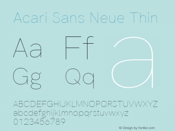 Acari Sans Neue Thin Version 2.459;August 1, 2020;FontCreator 13.0.0.2655 64-bit; ttfautohint (v1.8.3) Font Sample