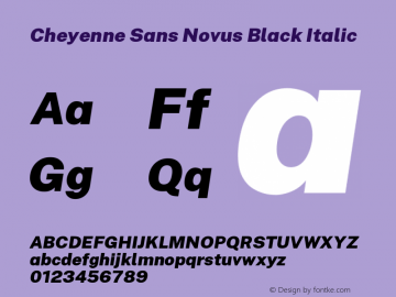 Cheyenne Sans Novus Black Italic Version 1.007;August 30, 2020;FontCreator 13.0.0.2681 64-bit Font Sample