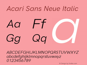 Acari Sans Neue Italic Version 2.459;August 1, 2020;FontCreator 13.0.0.2655 64-bit; ttfautohint (v1.8.3)图片样张