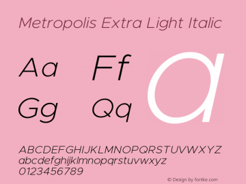 Metropolis Extra Light Italic Version 11.000 Font Sample