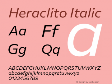 Heraclito Italic Version 1.00;July 8, 2020;FontCreator 13.0.0.2655 64-bit Font Sample
