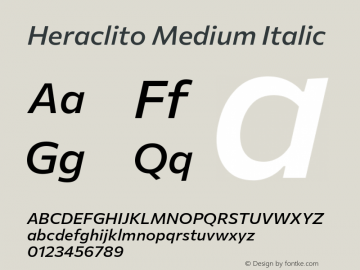 Heraclito Medium Italic Version 1.00;July 8, 2020;FontCreator 13.0.0.2655 64-bit Font Sample
