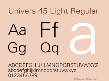 Univers 45 Light Regular Version 1.0 Font Sample