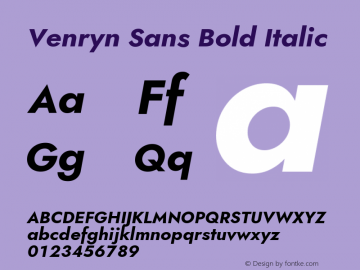 Venryn Sans Bold Italic Version 3.002;August 31, 2020;FontCreator 13.0.0.2681 64-bit; ttfautohint (v1.6)图片样张