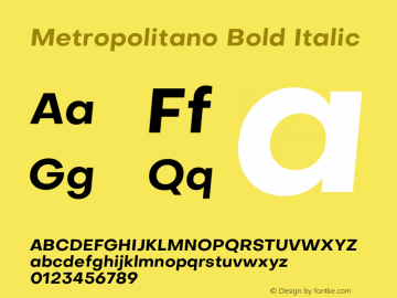 Metropolitano Bold Italic Version 1.00;August 30, 2020;FontCreator 13.0.0.2681 64-bit Font Sample