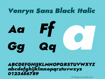 Venryn Sans Black Italic Version 3.002;August 31, 2020;FontCreator 13.0.0.2681 64-bit; ttfautohint (v1.6) Font Sample