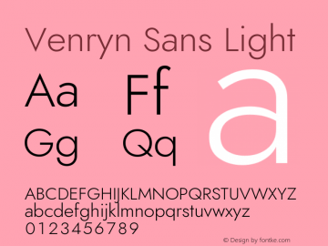 Venryn Sans Light Version 3.003;August 31, 2020;FontCreator 13.0.0.2681 64-bit; ttfautohint (v1.6) Font Sample