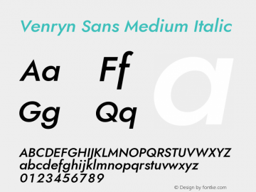 Venryn Sans Medium Italic Version 3.002;August 31, 2020;FontCreator 13.0.0.2681 64-bit; ttfautohint (v1.6) Font Sample