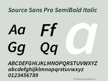 Source Sans Pro SemiBold Italic Version 1.076;PS 2.000;hotconv 1.0.86;makeotf.lib2.5.63406 Font Sample