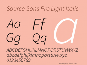 Source Sans Pro Light Italic Version 1.076;PS 2.000;hotconv 1.0.86;makeotf.lib2.5.63406 Font Sample