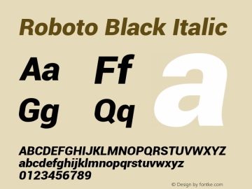 Roboto Black Italic Version 1.00000; 2011 Font Sample