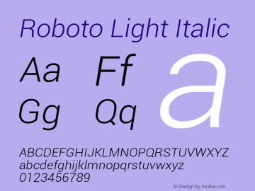 Roboto Light Italic Version 1.00000; 2011图片样张