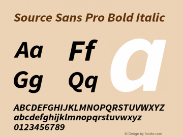 Source Sans Pro Bold Italic Version 1.076;PS 2.000;hotconv 1.0.86;makeotf.lib2.5.63406 Font Sample