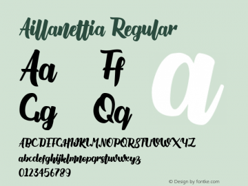 Aillanettia Version 1.00;July 19, 2020;FontCreator 12.0.0.2525 64-bit图片样张