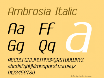 Ambrosia-Italic Version 1.001 2008 Font Sample