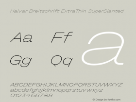 Halvar Breitschrift ExtraThin SuperSlanted Version 1.000 Font Sample