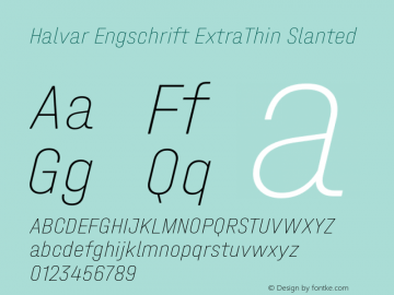 Halvar Engschrift ExtraThin Slanted Version 1.000 Font Sample