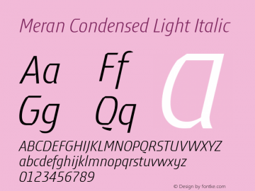 MeranCondensed-LightItalic Version 3.001 Font Sample