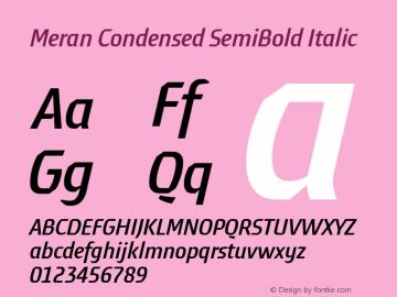 MeranCondensed-SemiBoldItalic Version 3.001 Font Sample