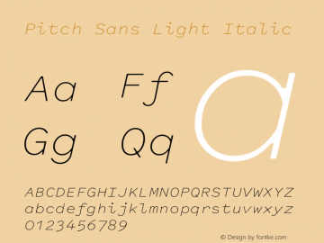 PitchSans-LightItalic Version 1.001 Font Sample