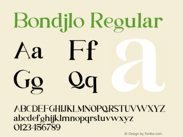Bondjlo Version 1.00;September 19, 2020;FontCreator 12.0.0.2547 64-bit图片样张