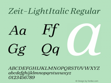 Zeit W05 Light Italic Version 1.00 Font Sample