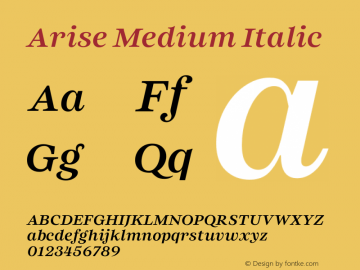 Arise Medium Italic Version 1.000 Font Sample