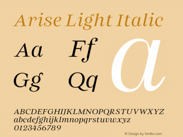 Arise Light Italic Version 1.000 Font Sample