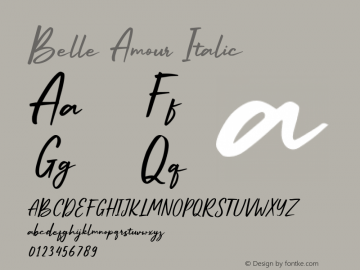 Belle Amour Italic Version 1.000 Font Sample