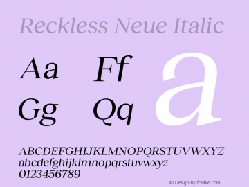 Reckless Neue Regular Italic Version 1.004;hotconv 1.0.109;makeotfexe 2.5.65596 Font Sample