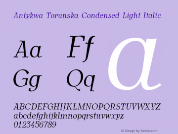 AntykwaTorunskaCondLight-Italic Version 1.011;PS 2.08;Core 1.0.38;makeotf.lib1.6.5960 Font Sample