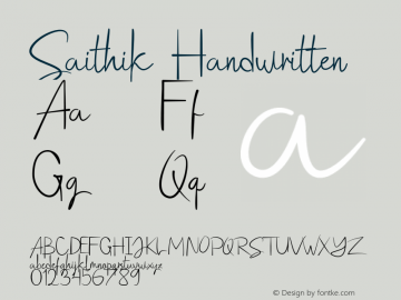 Saithik Handwritten Version 1.010;Fontself Maker 3.3.0 Font Sample