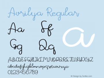 Avrilya Version 1.00;September 16, 2019;FontCreator 11.5.0.2422 64-bit图片样张