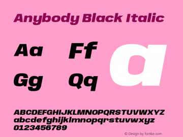 Anybody Black Italic Version 1.000; ttfautohint (v1.8)图片样张