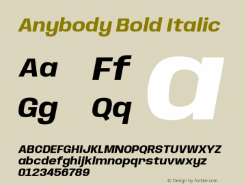 Anybody Bold Italic Version 1.000; ttfautohint (v1.8)图片样张