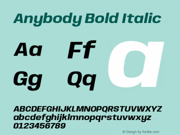 Anybody Bold Italic Version 1.000;hotconv 1.0.109;makeotfexe 2.5.65596图片样张