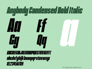 Anybody Condensed Bold Italic Version 1.000; ttfautohint (v1.8)图片样张