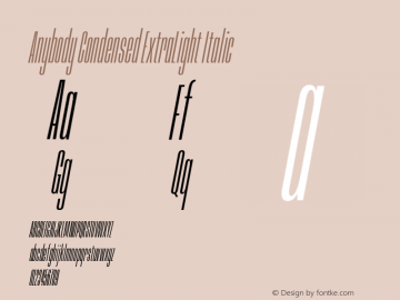 Anybody Condensed ExtraLight Italic Version 1.000; ttfautohint (v1.8)图片样张