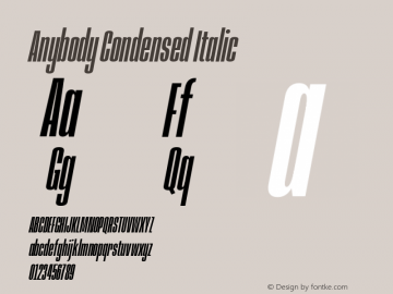 Anybody Condensed Italic Version 1.000; ttfautohint (v1.8)图片样张