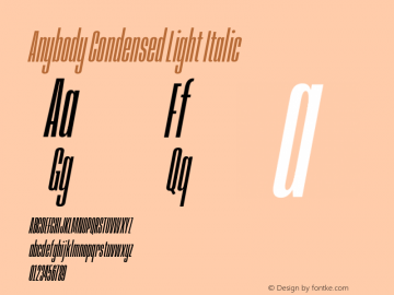 Anybody Condensed Light Italic Version 1.000; ttfautohint (v1.8)图片样张