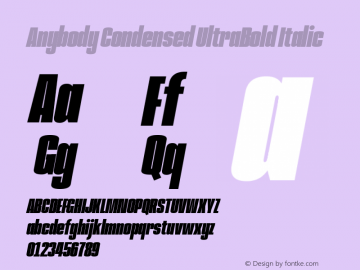 Anybody Condensed UltraBold Italic Version 1.000; ttfautohint (v1.8)图片样张