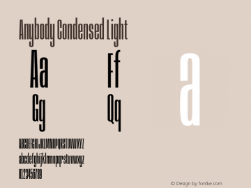 Anybody Condensed Light Version 1.000; ttfautohint (v1.8) Font Sample