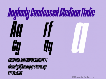 Anybody Condensed Medium Italic Version 1.000; ttfautohint (v1.8)图片样张
